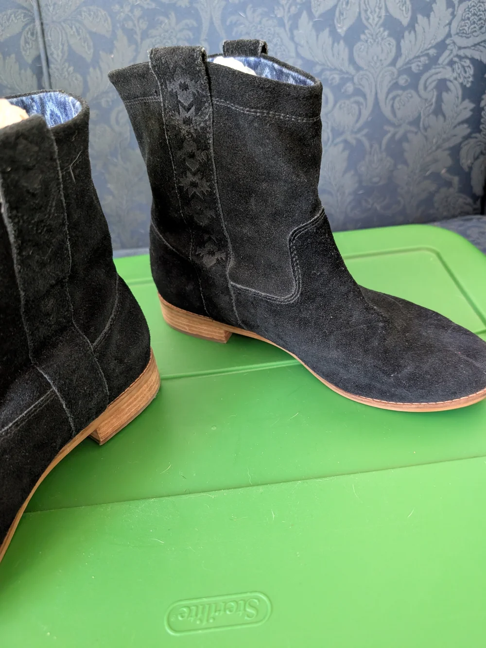 Toms Black Suede Ankle Booties with Low Heel